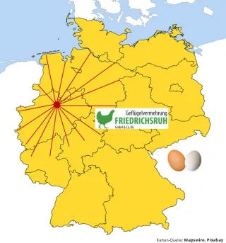 Liefergebiet des Junghennenlieferenten Friedrichsruh in NRW Liefergebiet des Junghennenlieferenten Friedrichsruh in NRW