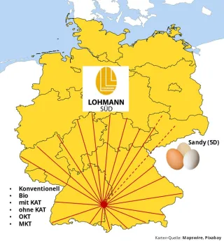 Liefergebiet des Junghennenlieferenten Lohmann Süd in Bayern Liefergebiet des Junghennenlieferenten Lohmann Süd in Bayern
